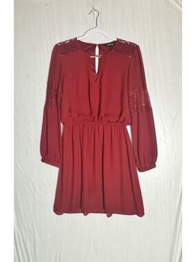 Express Womens Red Lace Chiffon Dress Coquette Feminine Romantic Valentine Sz M